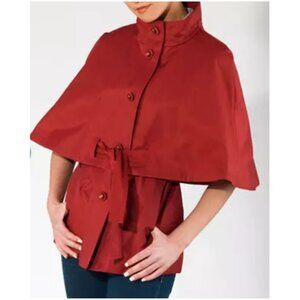 NEW BETSEY JOHNSON Cape Shoulder Belted Coat Deep Red Women Size XS